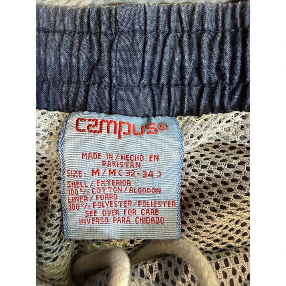 Campus Mens Vintage Swim Trunks Gray Yellow Teal Striped Mesh Lined Size Medium